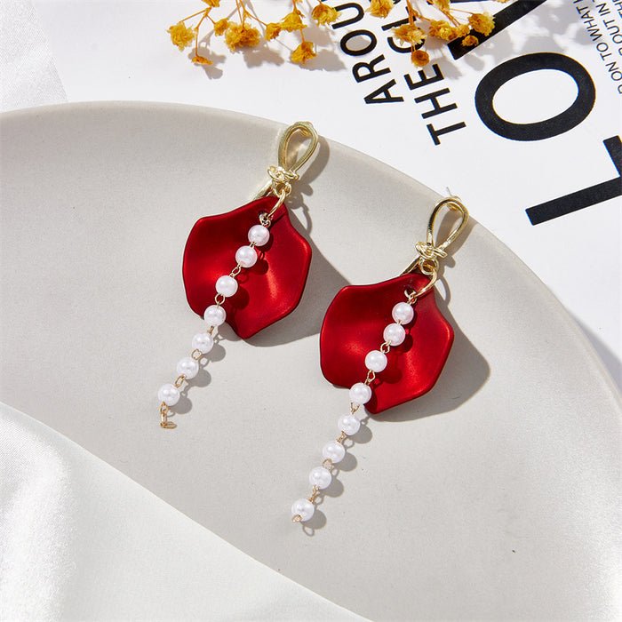 Wholesale 925 Silver Needle Petal Tassel Pearl Alloy Earrings MOQ≥2 JDC-ES-Jufa002