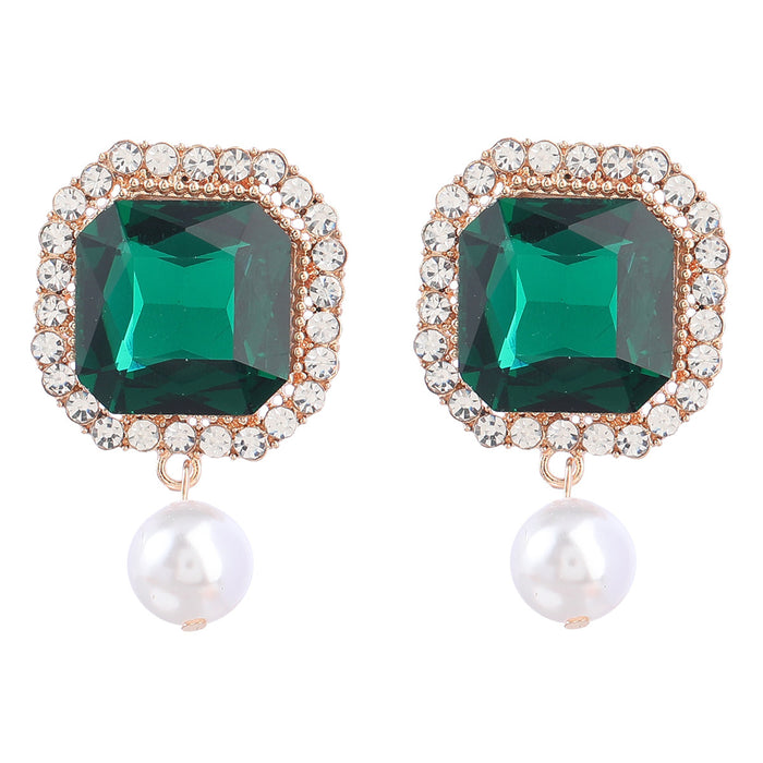 Pendientes cuadrados de perlas al por mayor de rehinestona de diamantes de vidrio imitación de diamante Pearl JDC-ES-JL1085