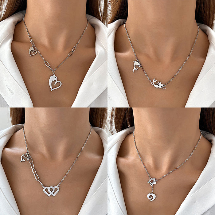 Wholesale Stainless Steel Dolphin Heart Star Cross Necklace JDC-NE-D067