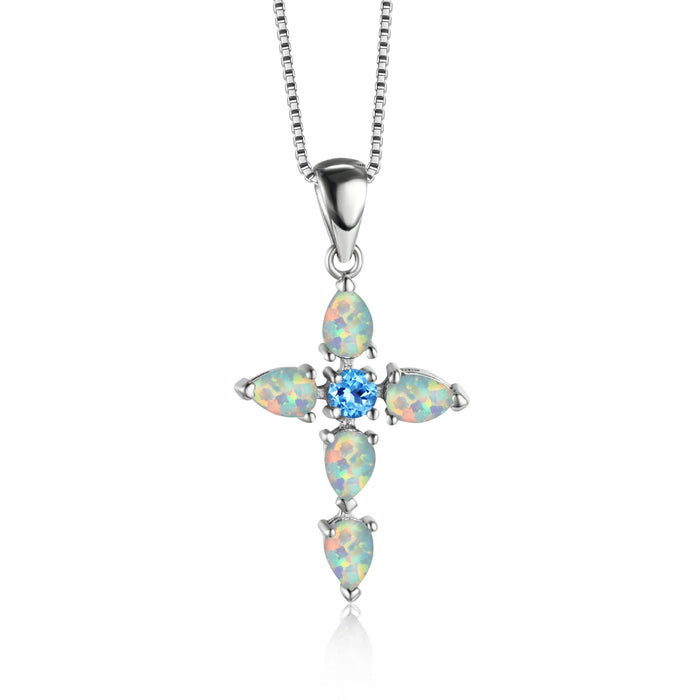 Wholesale Necklaces Alloy Cross Opal Diamonds JDC-NE-JYS056