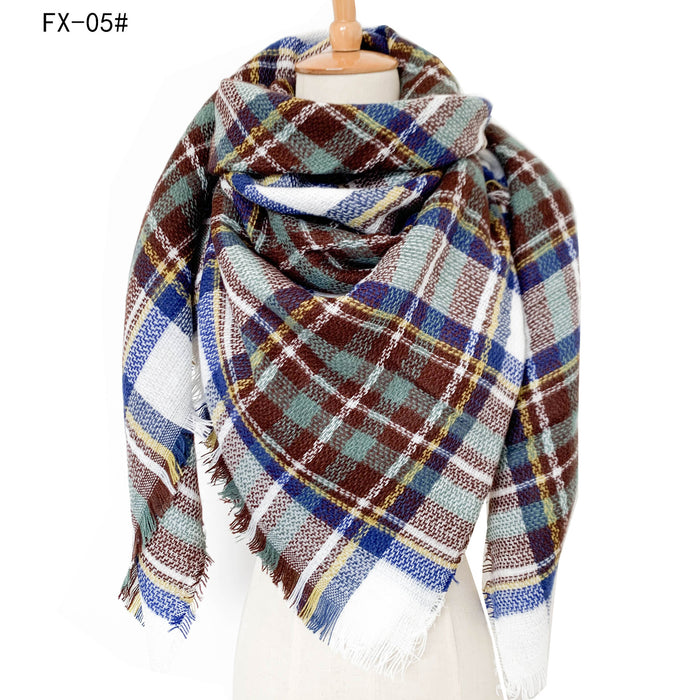Wholesale Scarf imitation cashmere warm and thick double-sided colorful plaid shawl JDC-SF-Junhao002