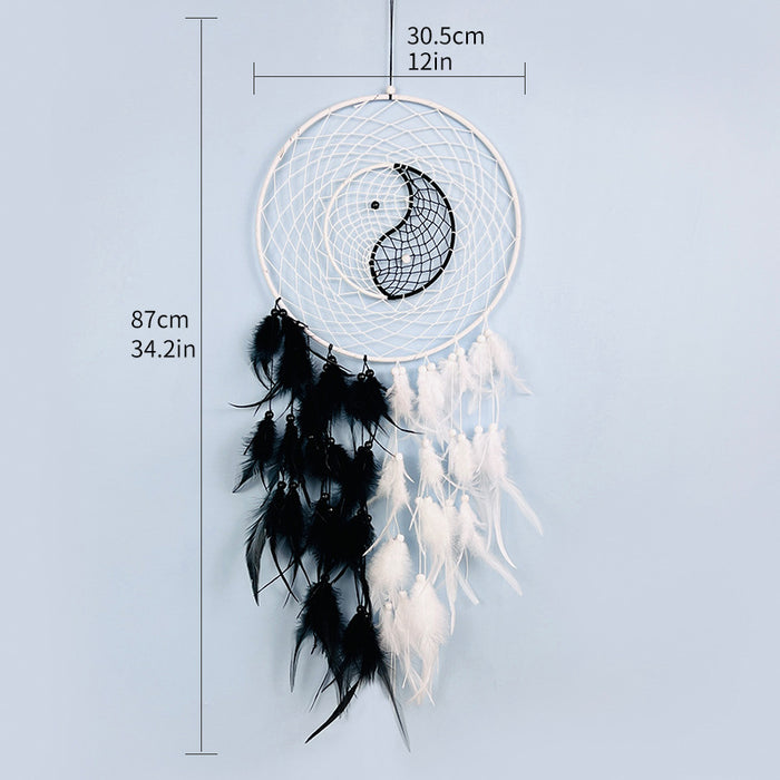 Wholesale Dream Catcher Feather Large Black White Tai Chi Double Circle MOQ≥2 JDC-DC-MYing023
