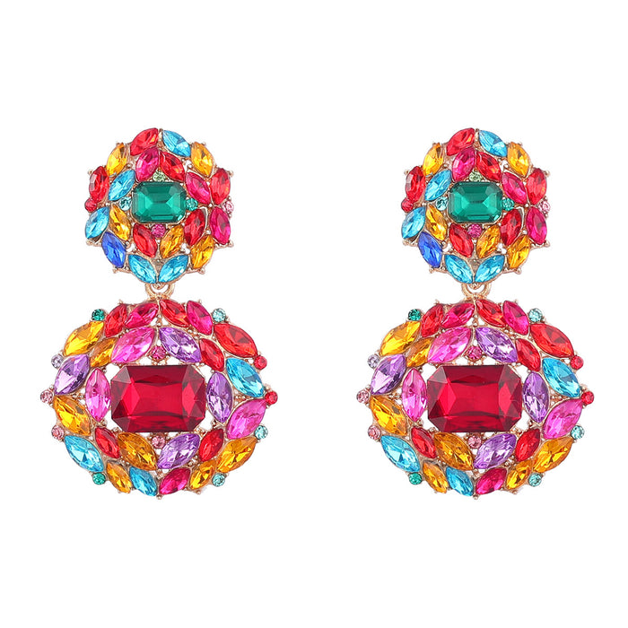 Wholesale Colored Diamond Multilayer Alloy Diamond Geometric Earrings JDC-ES-JL999