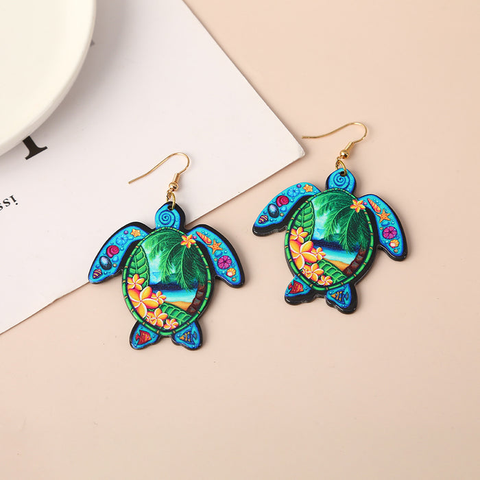 Wholesale Earrings Acrylic Green Sea Turtle Seaside Travel JDC-ES-YanC004