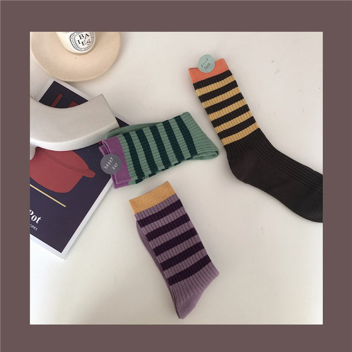Wholesale Socks Cotton Colorblock Stripes JDC-SK-XuXu008