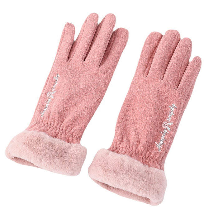 Wholesale Gloves Acrylic Fleece Comfortable Warm Outdoor Embroidery Touch Screen MOQ≥2 JDC-GS-GuangJ004