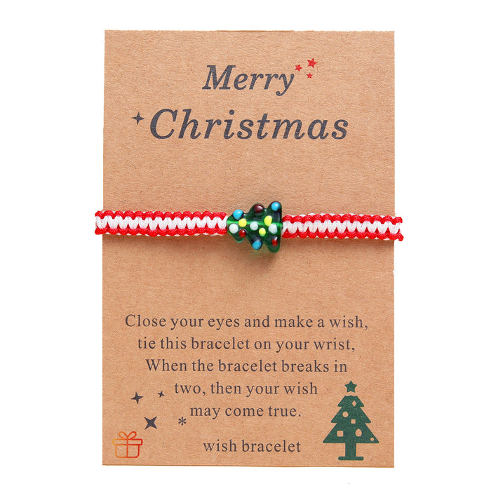 Wholesale Bracelet Glazed Christmas Tree Flat Knot Colorblock Weave JDC-BT-AiMu012