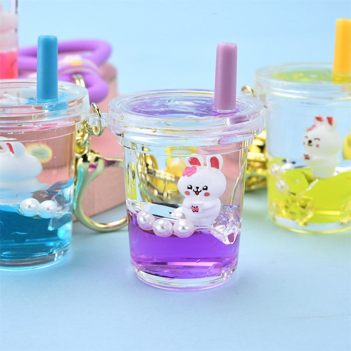 Wholesale Keychains For Backpacks zodiac rabbit into oil floating bubble tea rabbit key chain JDC-KC-YPin020