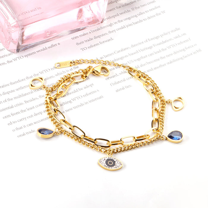 Wholesale Double Layer Stitching Design Bracelet Couple Best Friends Birthday Gift Stainless Steel JDC-BT-AiS001