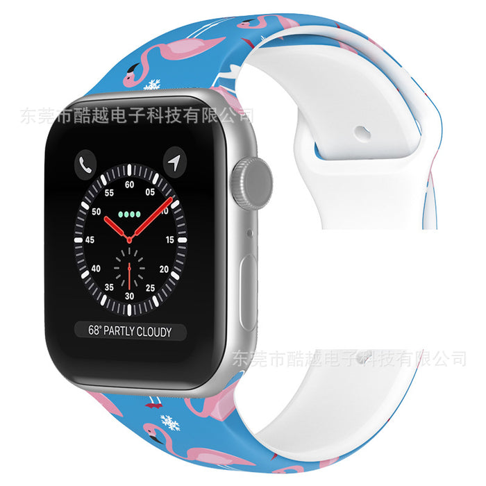 Wholesale Strap Silicone AppleWatch Christmas Color Printed Strap MOQ≥2 JDC-WD-KuYue006