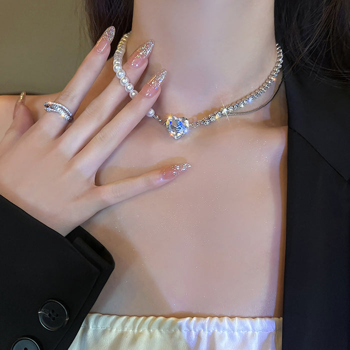 Wholesale necklace alloy love stitching pearl summer light luxury MOQ≥2 JDC-NE-YouH017