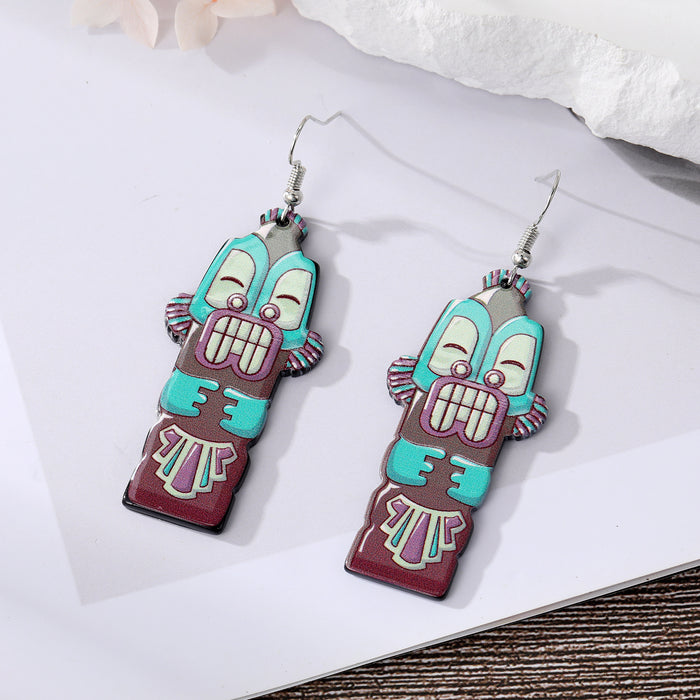 Wholesale Earrings Acrylic African Indigenous Painted Funny Ethnic 6 Pcs JDC-ES-JueJ008