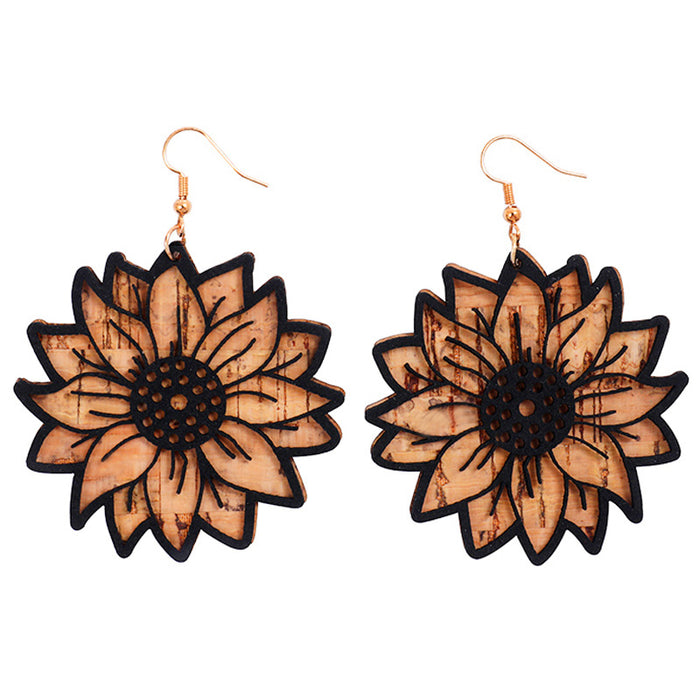 Wholesale Earrings Cork Leather Western Bull Head Sunflower Leaves Butterfly Wings 2 Pairs JDC-ES-HeYi092