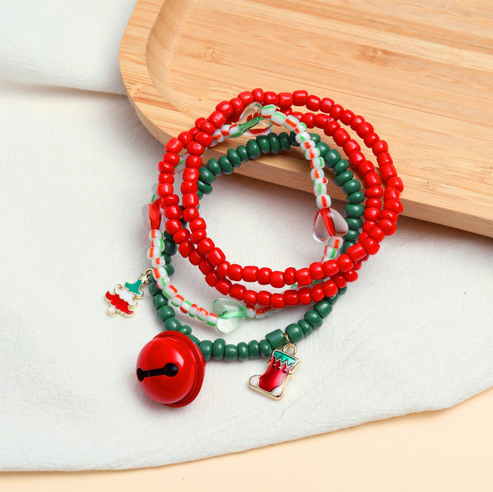 Wholesale Bracelet Glazed Christmas Colored Rice Beads Bell Bracelet 4 Piece Set JDC-BT-AiMu013