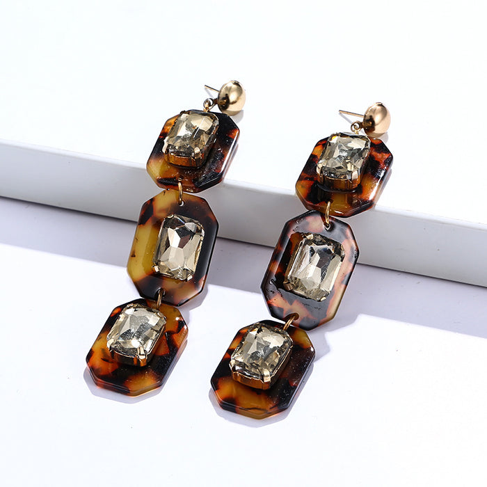Wholesale Earrings Acetate Baguette Diamonds MOQ≥2 JDC-ES-yefen007