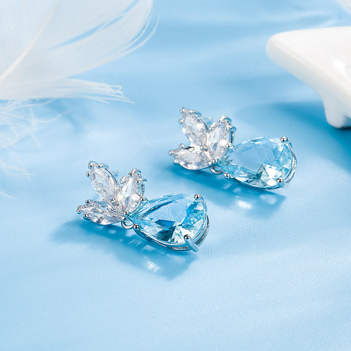 Wholesale Earrings Copper Diamond Light Blue Crystal Drop Shape JDC-ES-XGS003