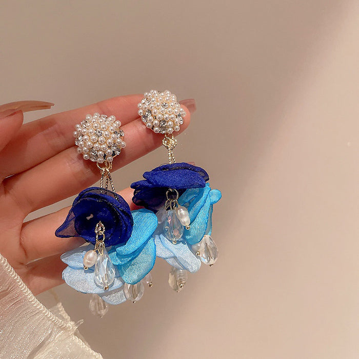 Jewelry WholesaleWholesale silver needle blue series diamond pearl flower earrings JDC-ES-Fengm067 Earrings 丰美 %variant_option1% %variant_option2% %variant_option3%  Factory Price JoyasDeChina Joyas De China