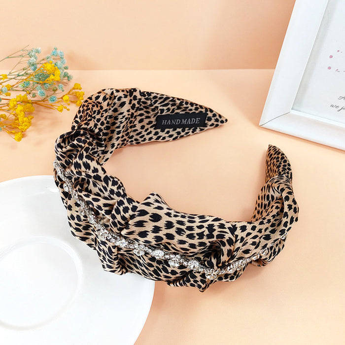 Wholesale Fabric Leopard Print Chain Rhinestone Headband JDC-HD-O119