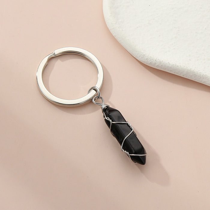 Wholesale10PCS/PACK Natural Crystal Stone Hexagon Pillar Binding Wire Crystal Keychain JDC-KC-XiangH007