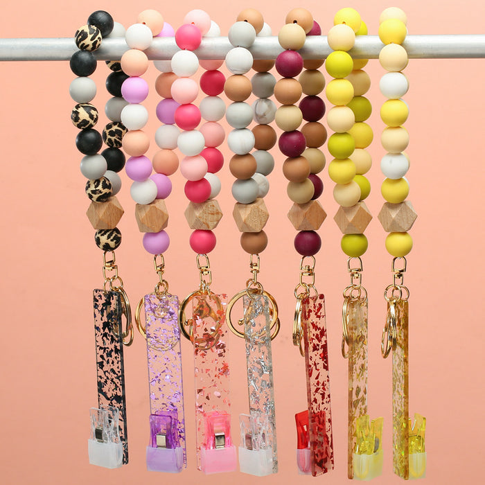 Wholesale Keychains Alloy Silicon Beads Wood Gradient MOQ≥2 JDC-KC-XiaYang002