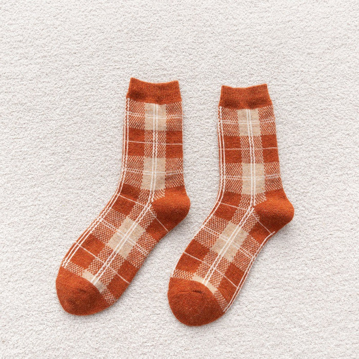 Wholesale Socks Wool Mid-Cylinder Warmth Thick Retro Plaid JDC-SK-ChangShen005