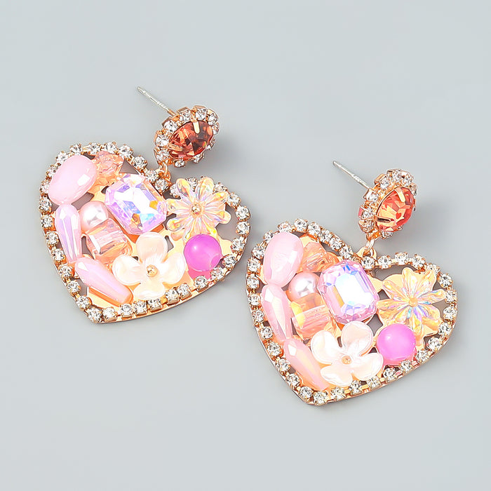 Wholesale Earrings Heart Shaped Alloy Acrylic with Diamonds JDC-ES-JL1043