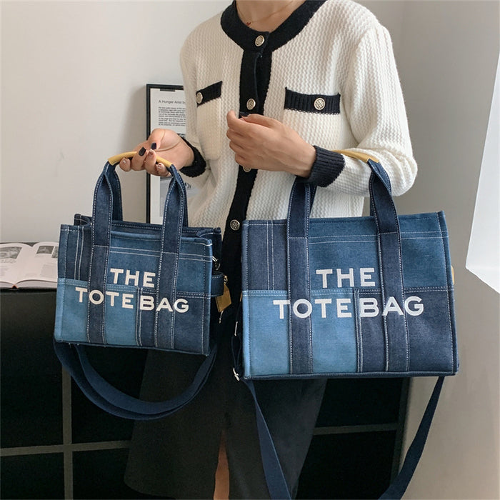 Wholesale Shoulder Bag PU Personality Stitching Denim Canvas Tote Bag JDC-SD-Taiyun009