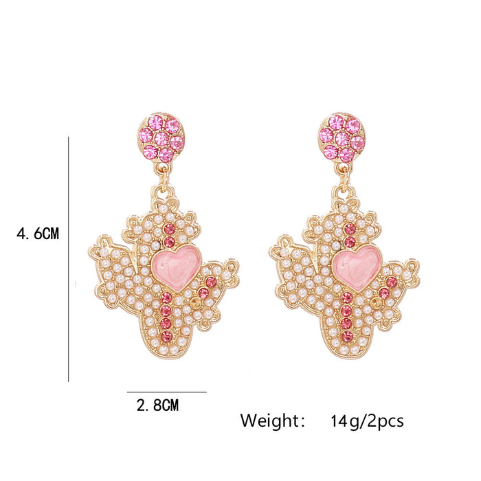 Pendientes al por mayor aleación diamante lindo rosa femenino cactus jdc-es-jj339