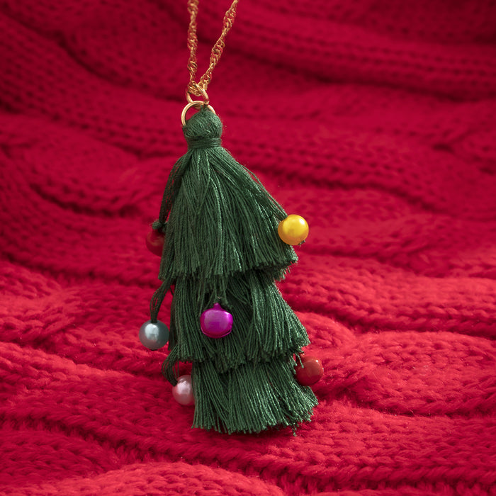 Wholesale Necklaces Chain Cotton Thread Tassel Christmas Tree JDC-NE-KunJ175