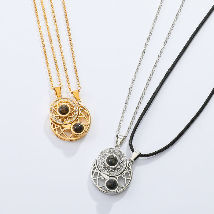 Wholesale Necklaces Brass Sun Moon Couple 100 Language Magnetic JDC-NE-D059