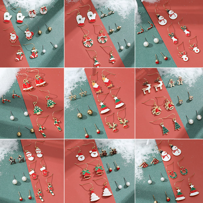 Wholesale Earrings Alloy Enamel Christmas Cute Snowman Cane Combination Set JDC-ES-A556