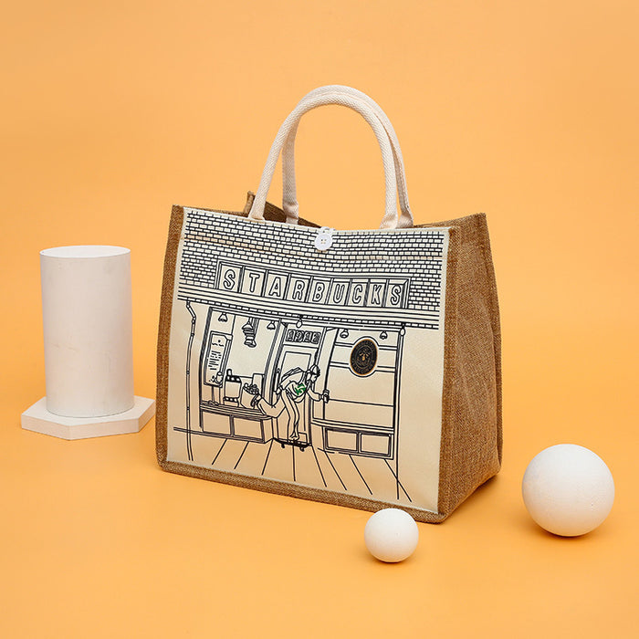 Wholesale Handbag Cotton Linen Simple Graphic Printing Tote Bag Large Capacity JDC-HB-Guanfang003