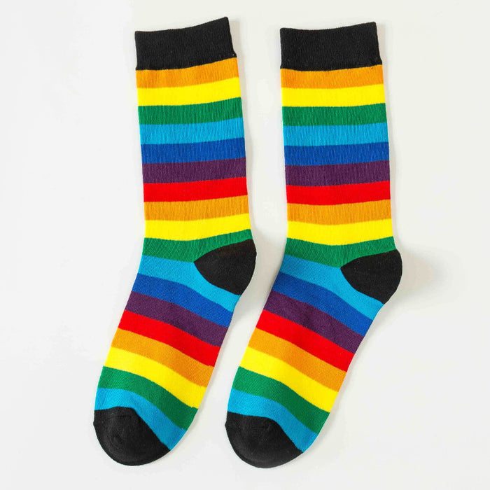 Wholesale Sock Cotton Rainbow Breathable Sweat Absorb MOQ≥3 JDC-SK-YWCX003