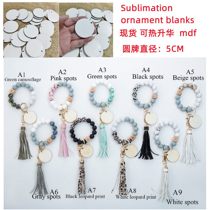 Wholesale Keychain Silicone PU Tassel Wood Beads Wrist Keychain MOQ≥2 JDC-KC-JinHan006
