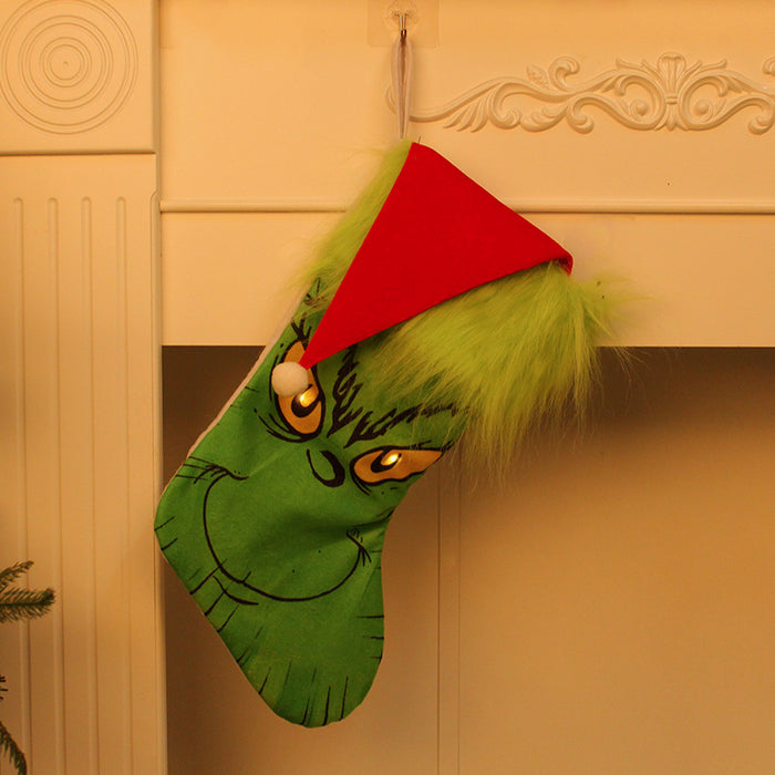 Calcetín al por mayor súper suave no tejida decoración navideña bolso de regalo de dulces calcetines brillantes jdc-sk-gangl001