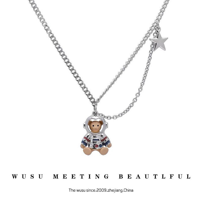 Wholesale Astronaut Space Bear Titanium Steel Necklace Women Sweater Chain JDC-NE-wusu005