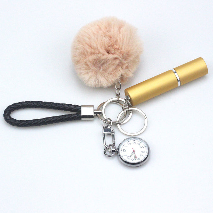 Wholesale Hairball Perfume Bottle Pocket Watch Set PU Leather Keychain MOQ≥2 JDC-KC-ChaoH022