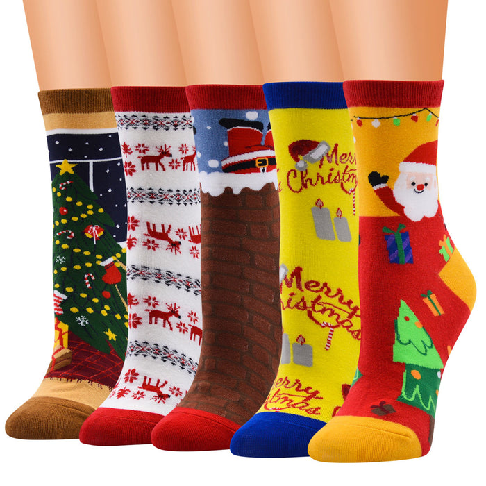 Wholesale Sock Cotton Mid Tube Sweat Absorption Christmas Series 12pcs JDC-SK-JunP002