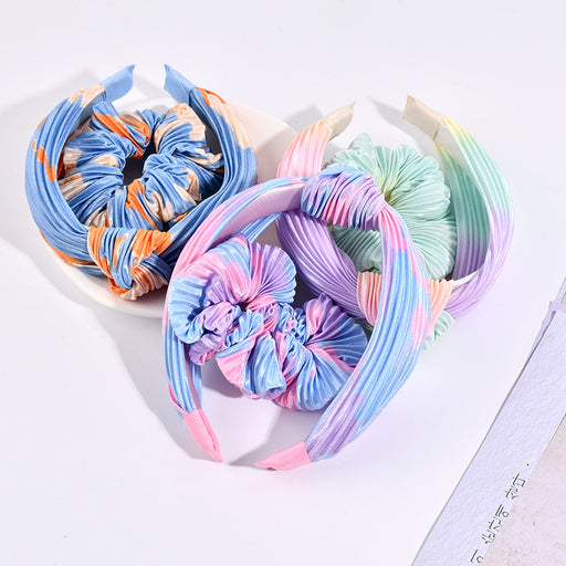 Jewelry WholesaleWholesale gradient color pleated wide-brimmed bow headband plus hair ring MOQ≥3 JDC-HS-BF001 Hair Scrunchies 贝菲 %variant_option1% %variant_option2% %variant_option3%  Factory Price JoyasDeChina Joyas De China