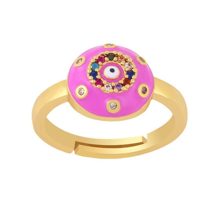 Wholesale Ring Copper Plated 18K Gold Zircon Color Enamel Devil's Eye Adjustable JDC-PREMAS-RS-018