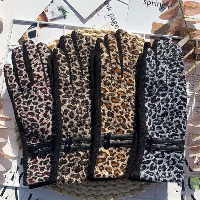 Wholesale Gloves Spandex Leopard Print Thermal Touch Screen MOQ≥2 JDC-GS-MeiN009