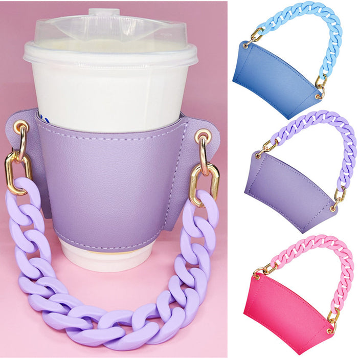 Wholesale Cup Holder PU Acrylic Chain Removable Portable Heat Insulation MOQ≥2 JDC-CH-WenJ001