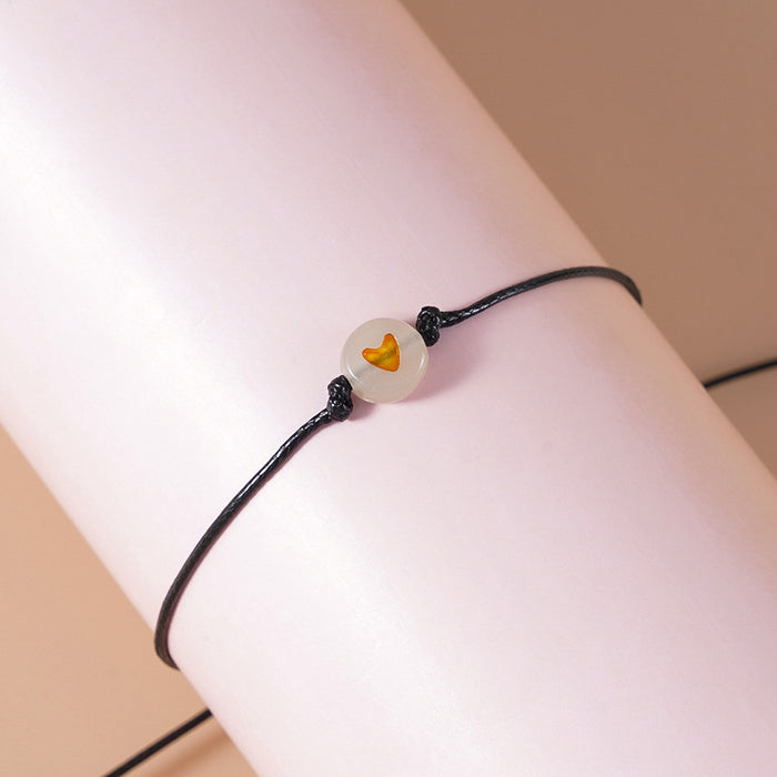 Wholesale Luminous Heart Shape Acrylic Hand Woven Black Thread Anklet MOQ≥2 JDC-AS-FanD002