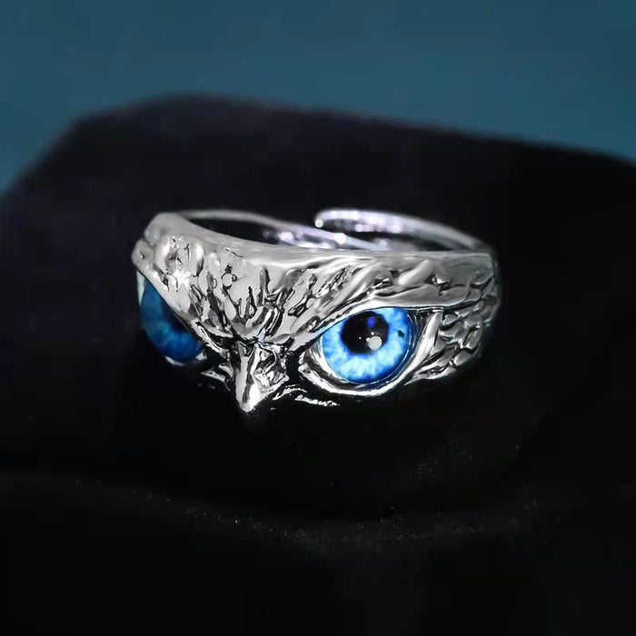 Alliage en gros rétro rétro Blue Eye Cat Head Eagle Ring MOQ ≥2 JDC-RS-XIZAI005