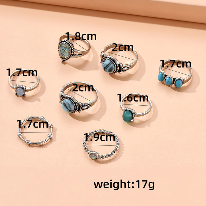 Anillo al por mayor Turquoise Vintage Boho Geométrico Turquoise Micro Set Diamond Gemstones JDC-RS-RUOL002