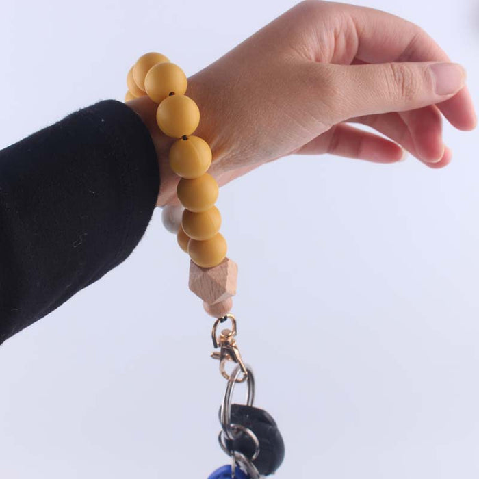 Keychains al por mayor Beads de silicona Mineza de anís de madera JDC-KC-YWGT001