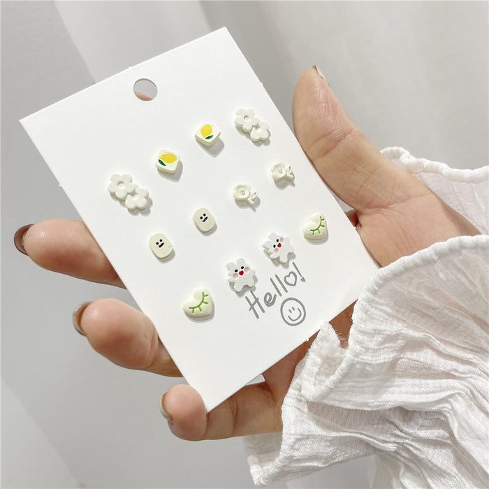 Wholesale crystal cute sweet earrings ceramic JDC-ES-Zhuji002