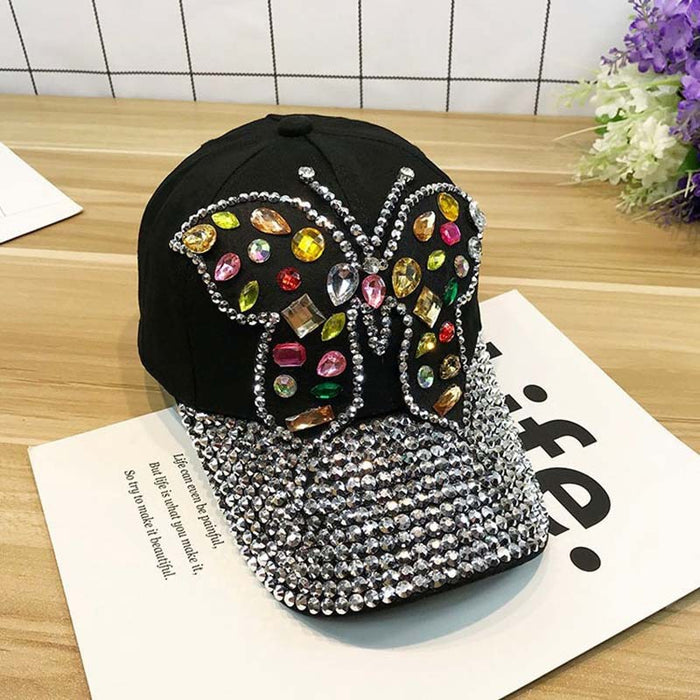 Wholesale Hat Denim Butterfly Color Diamond Baseball Cap JDC-FH-ZhanH001