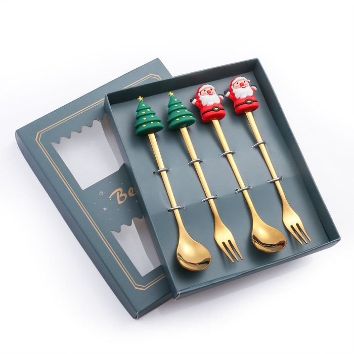 Wholesale Cartoon Stainless Steel Christmas Dessert Spoon Fork Set MOQ≥2 JDC-SN-BKB002