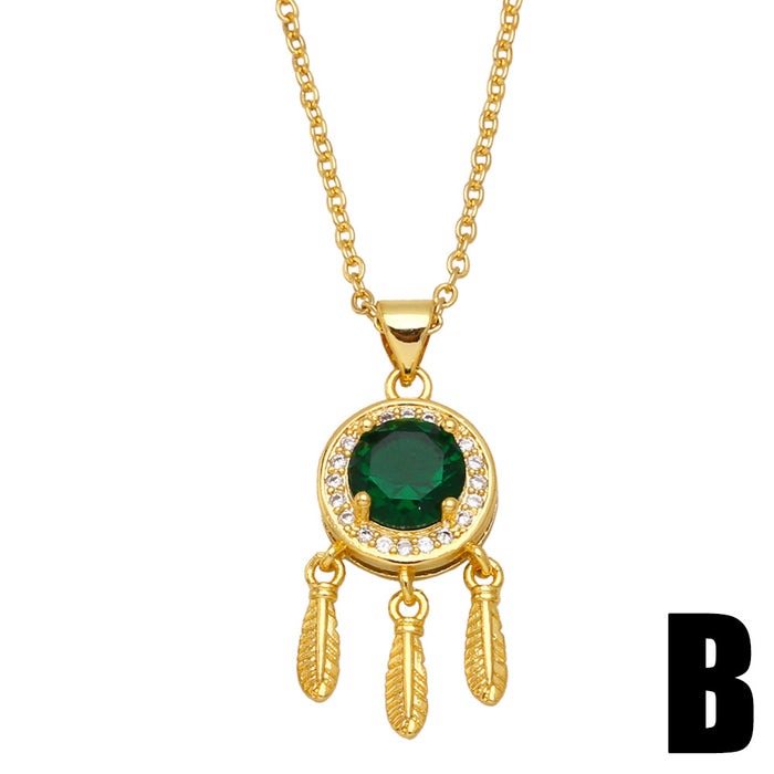 Wholesale Heart Moon Emerald Zircon Necklace Niche Designs JDC-NE-AS584